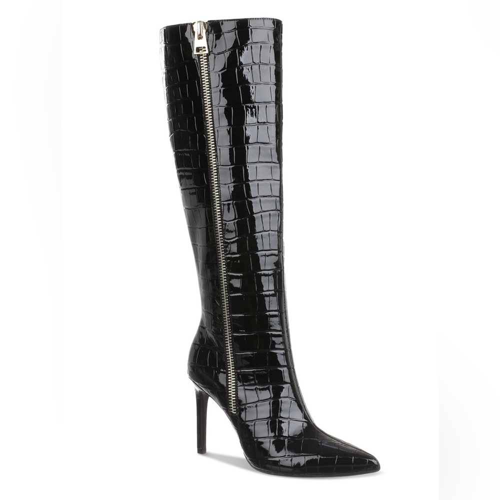 I.N.C Croc-Embossed Knee-High Wide Calf Boots-Black-Size 9 NIB - Picture 2 of 4